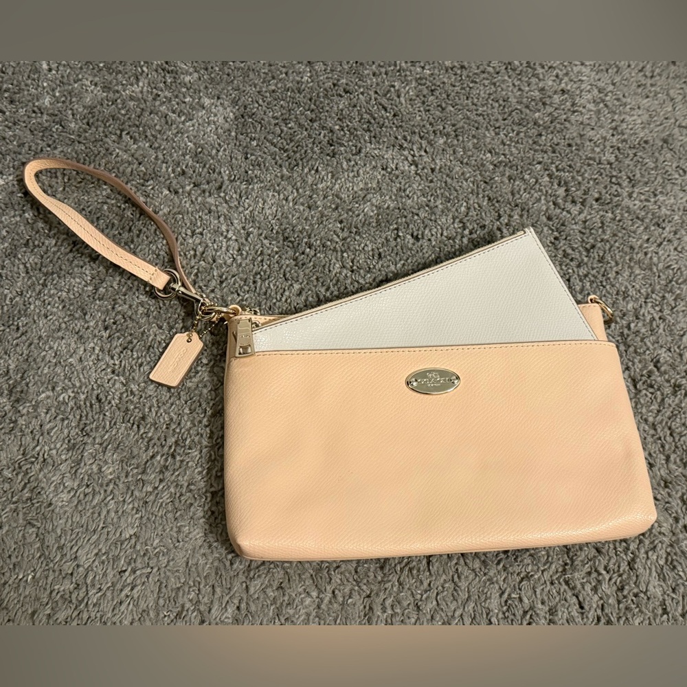 Elegant Light Pink and White Women's Coach Clutch with detachable coin pouch